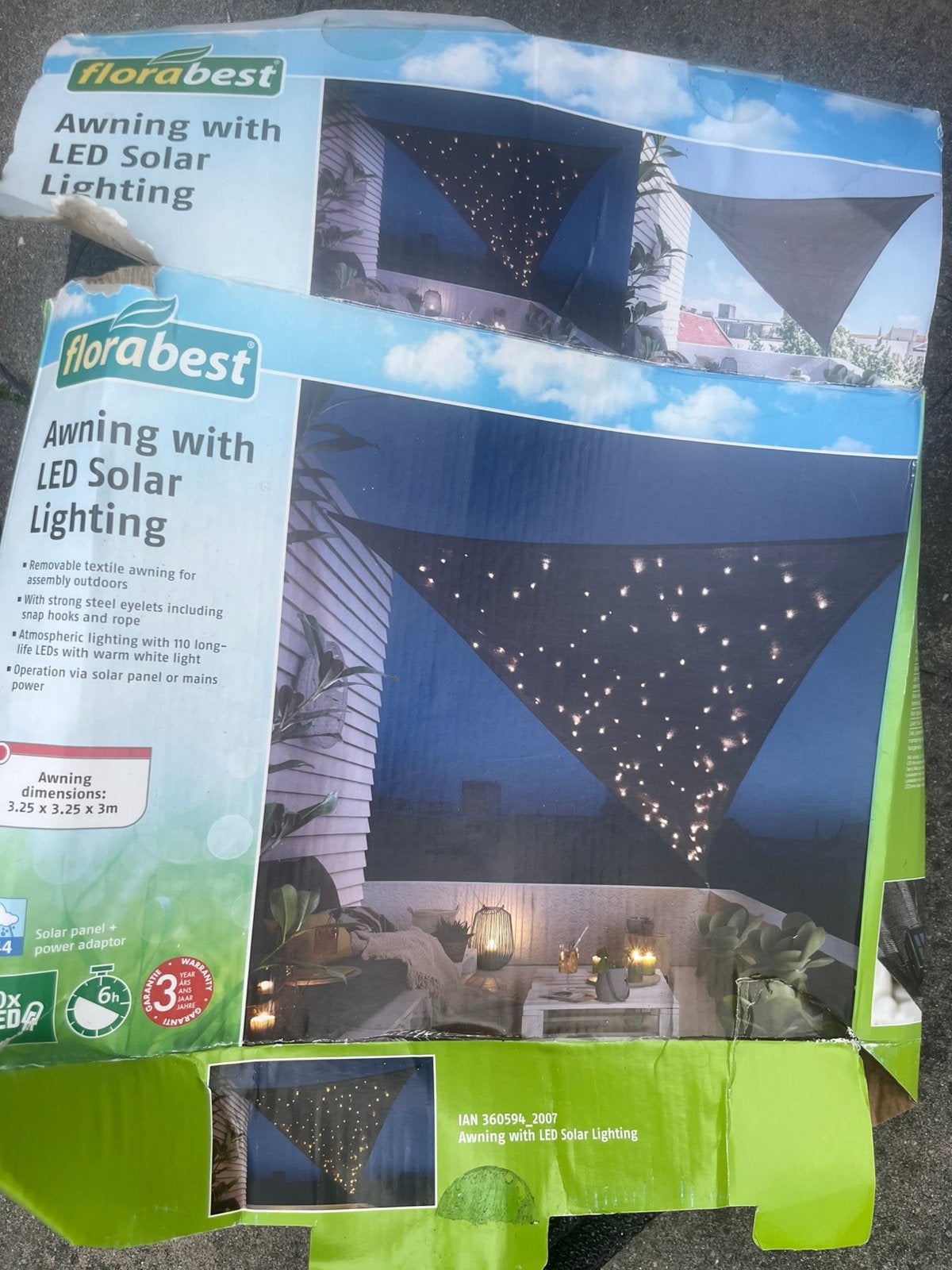 Schaduwdoek met lampjes op zonne energie, Ophalen, Zo goed als nieuw