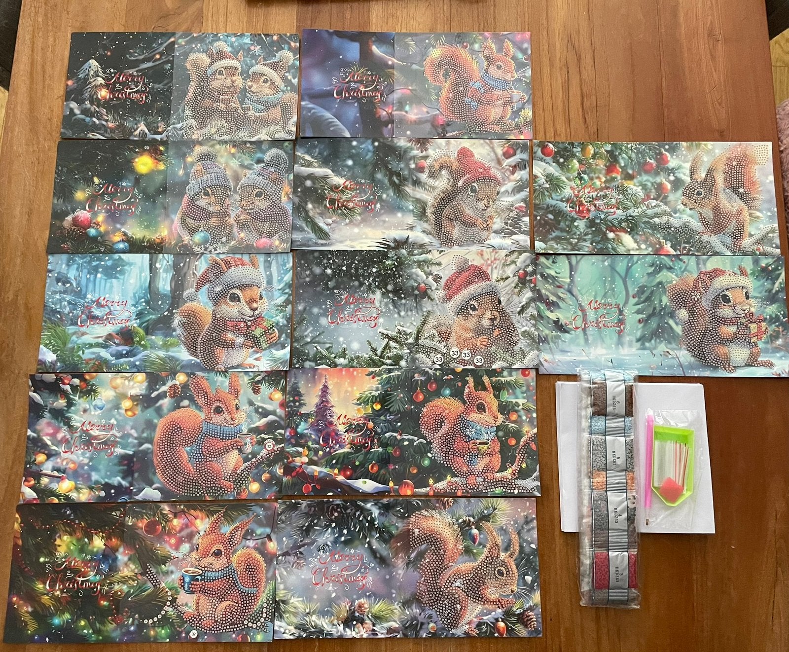 Diamond Painting 12 Eekhoorn kerstkaarten rond Nieuw, Hobby en Vrije tijd, Zelfklevend, Dieren, Nieuw, Ophalen of Verzenden