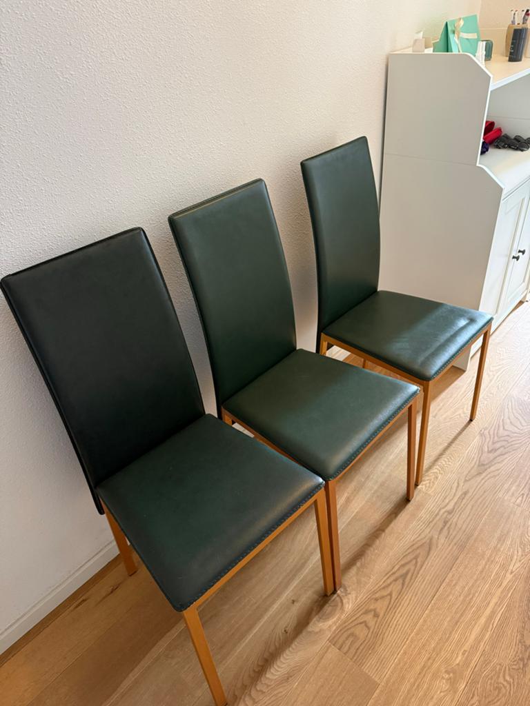 Drie donkergroene leren stoelen, Ophalen, Gebruikt, Overige kleuren, Drie