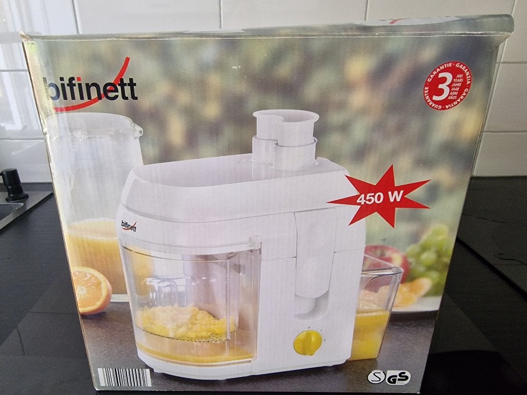 Bifinett Sapcentrifuge 450W - Nieuw in doos, Witgoed en Apparatuur, Juicers, Ophalen of Verzenden, Nieuw, Elektrisch, Sapcentrifuge