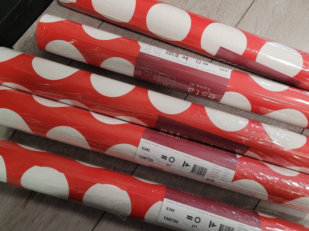 5 rol Esta rood wit bolletjesbehang voor 20,00, Verzenden, Nieuw
