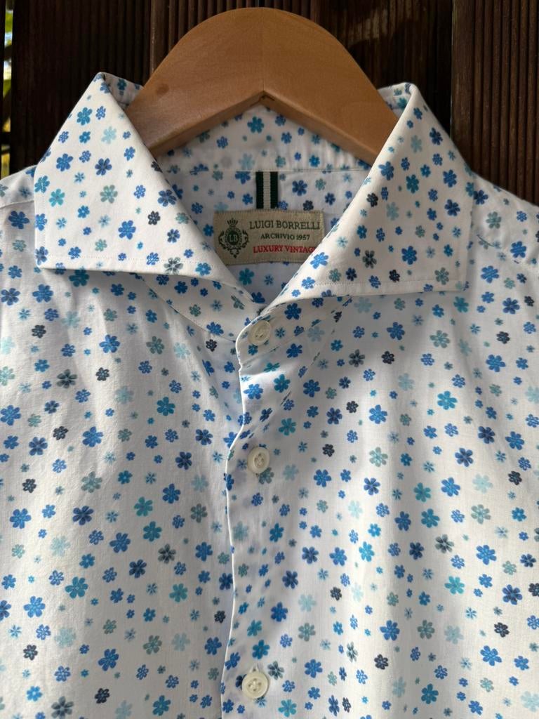 Luigi Borelli overhemd mt 42 is L izgst, Kleding | Heren, Ophalen, Zo goed als nieuw, Blauw, Halswijdte 41/42 (L)