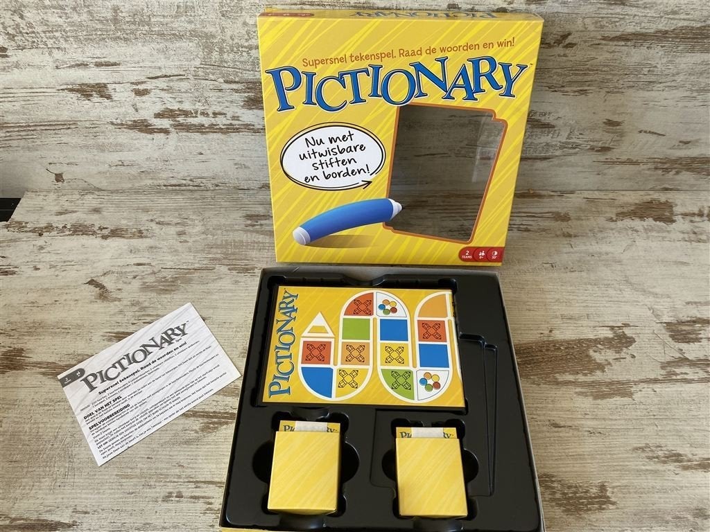 Pictionary supersnel tekenspel gele vierkante doos [s492]