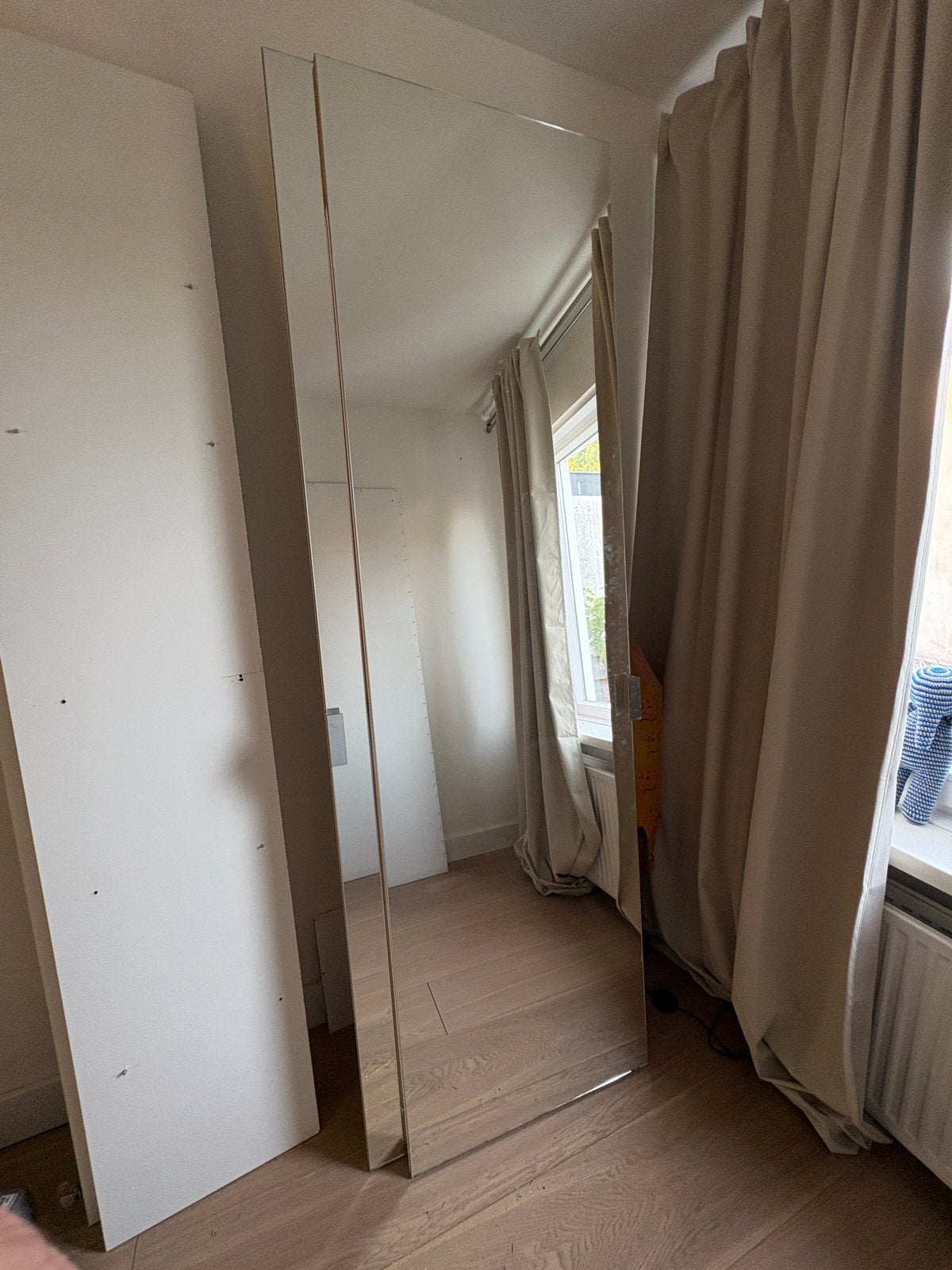 Spiegel kastdeuren 4x, Ophalen, Gebruikt, 200 cm of meer, Rechthoekig