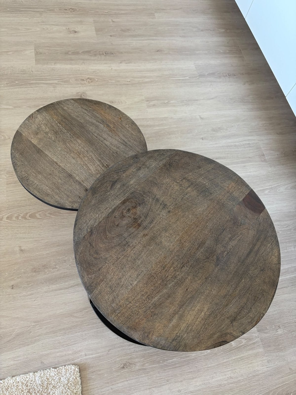 Mango Houten Salontafel Set met Zwart Metalen Frame, Ophalen, Zo goed als nieuw, Rond, Overige houtsoorten