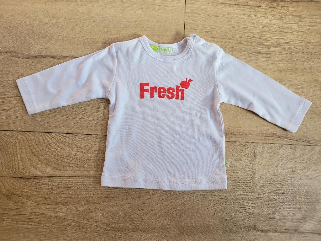 PEAS witte longsleeve opdruk mt 3-6 mnd (circa 68) ~ MP3043, Kinderen en Baby's, Babykleding | Maat 68, Peas, Ophalen of Verzenden
