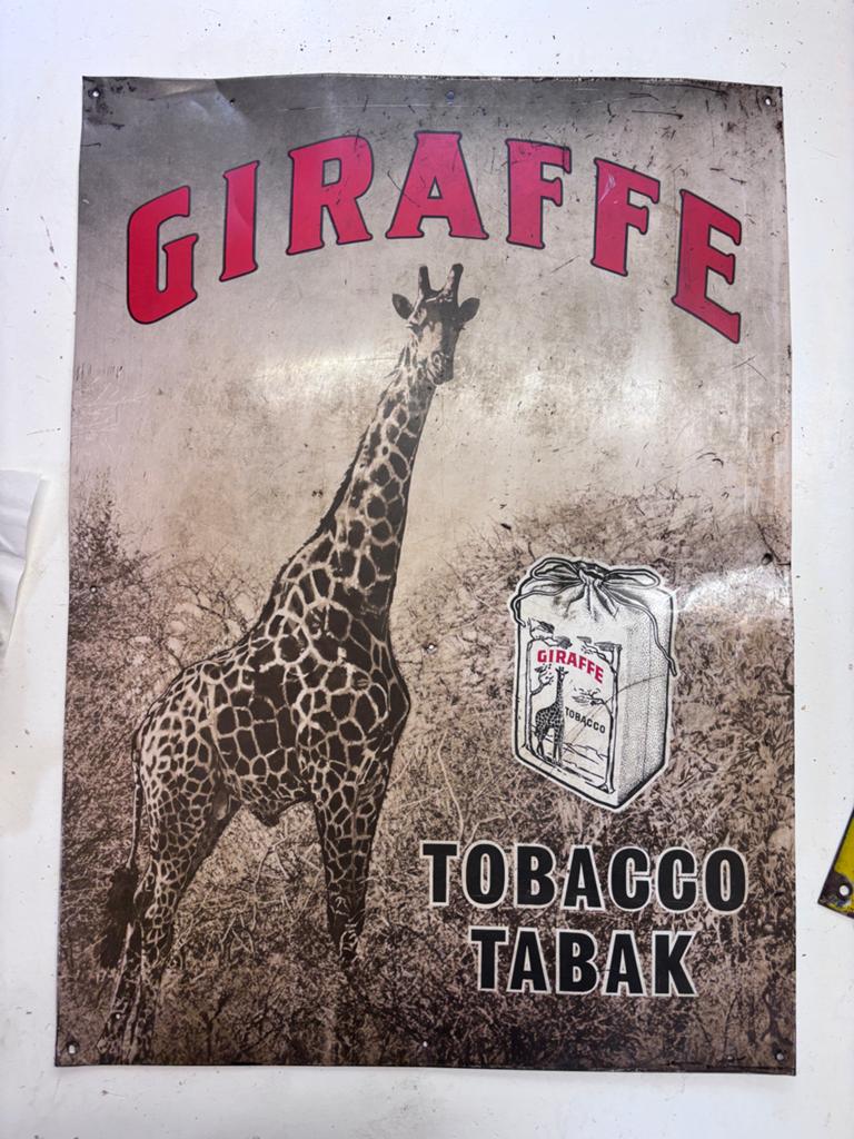 Zelfzaam Vintage Giraffe Tobacco Reclamebord, ca. 1940-1960, Verzamelen, Merken en Reclamevoorwerpen, Verzenden, Gebruikt, Reclamebord
