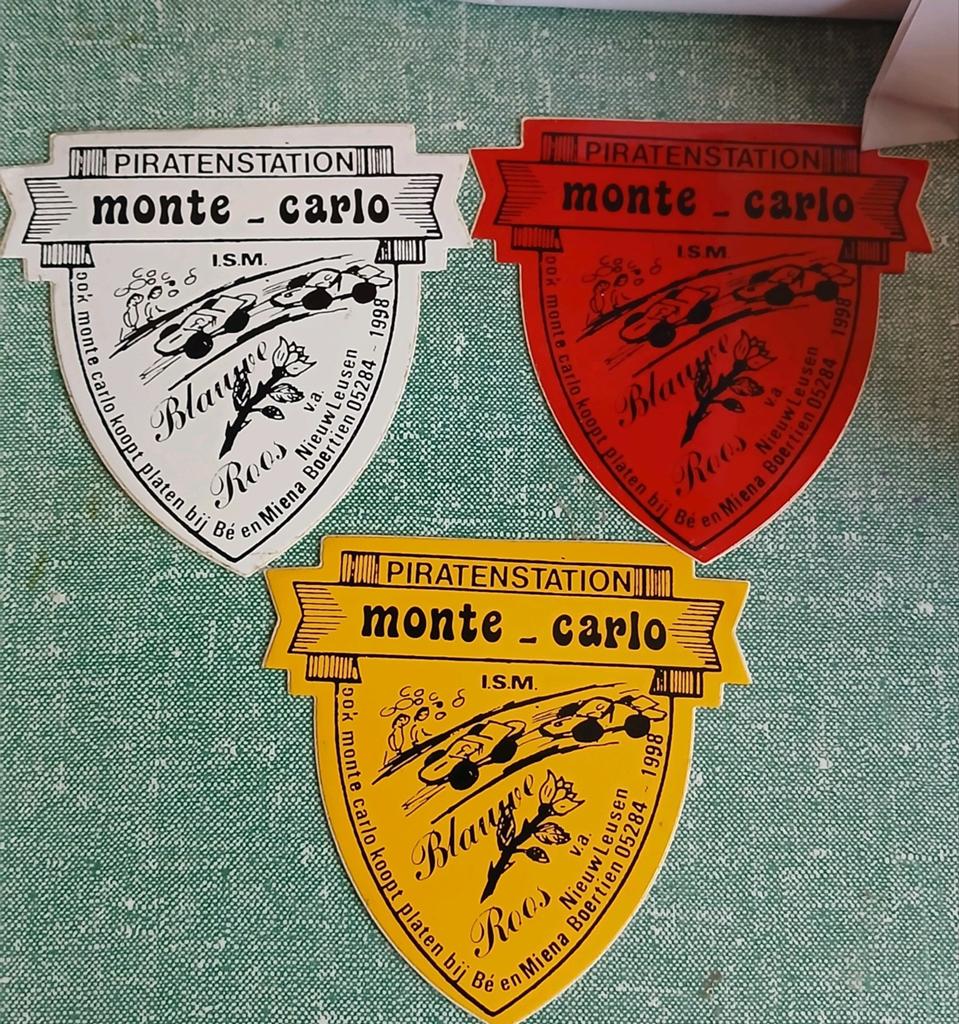 Stickers piraat amateurzender Monte Carlo,  NIEUWLEUSEN, Ophalen of Verzenden, Zo goed als nieuw