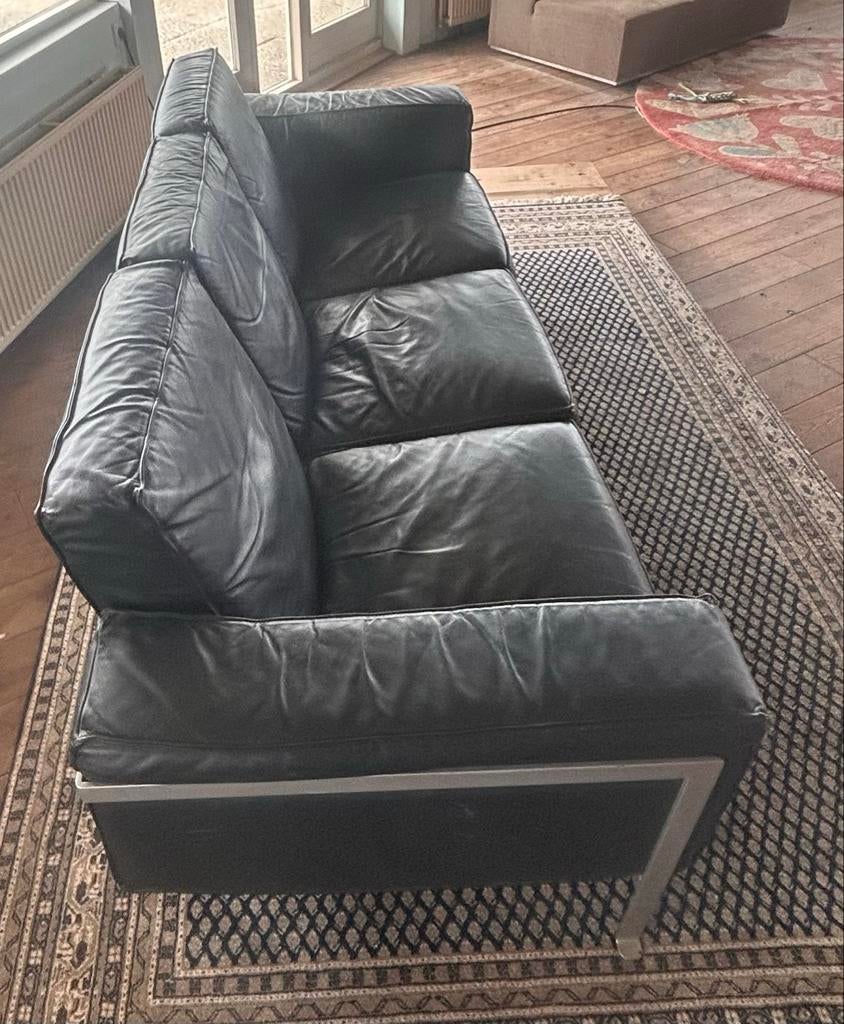 Harvink Bank - Petrolkleur met Metaal - 220cm, Ophalen, Gebruikt, Driepersoons, 75 tot 100 cm