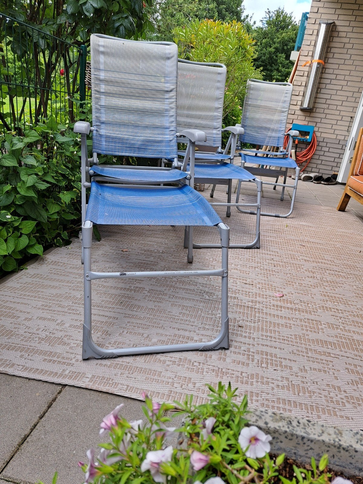 Dukdalf Dynamic campingstoelen met voetensteunen drie sets, Ophalen of Verzenden, Gebruikt, Campingstoel