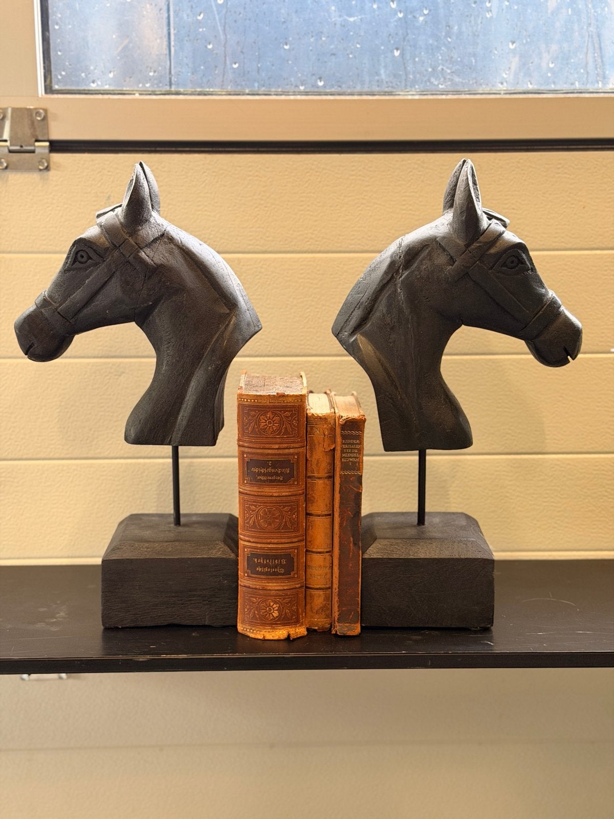 Set van 2 houten paardenhoofden, 46 cm hoog, Ophalen, Beeld, Hout, Handgemaakt