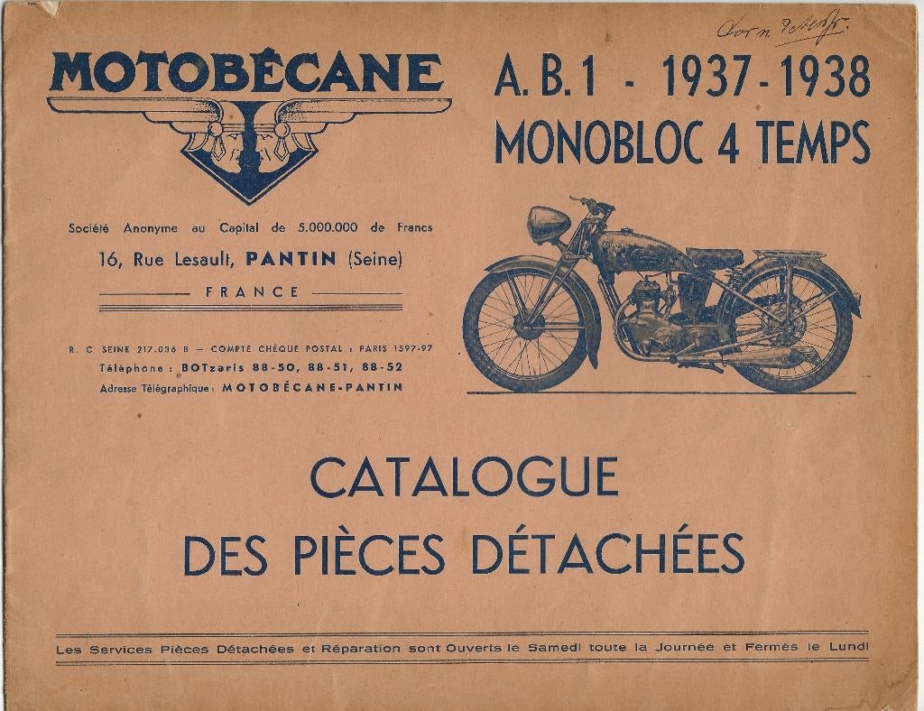 Motobécane catalogue onderdelenlijst 1937 - 1938 (7467z), Motoren, Verzenden, Overige merken