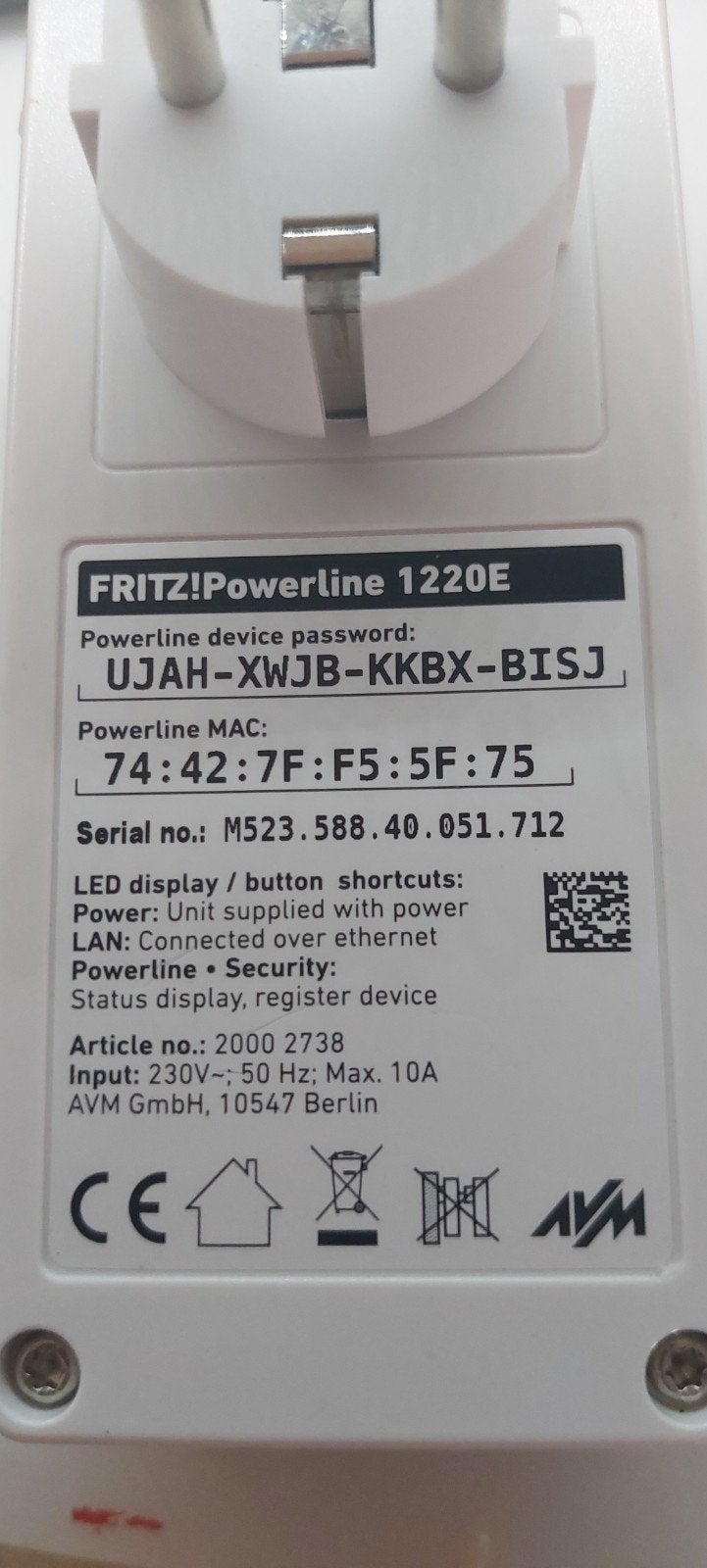 FRITZ!Powerline 1220E Powerline Adapter, Computers en Software, Powerlines, Ophalen of Verzenden, Zo goed als nieuw, FRITZ!
