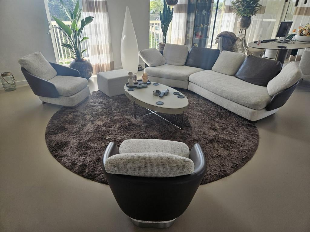 Minotti Lawson Bankstel - Rond, Leer/Stof, Wasbare Hoezen, Huis en Inrichting, Banken | Bankstellen, Ophalen, Gebruikt, 100 tot 125 cm
