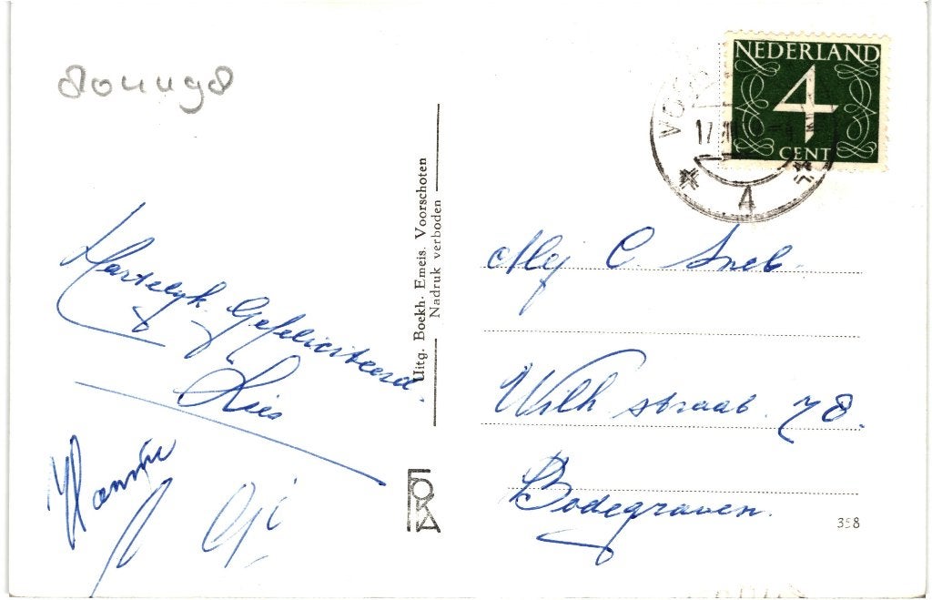 804498	Voorschoten	ZH 1958 Burgem Berkhoutpark	Gelopen, Verzamelen, Ansichtkaarten | Nederland, Ophalen of Verzenden, 1940 tot 1960