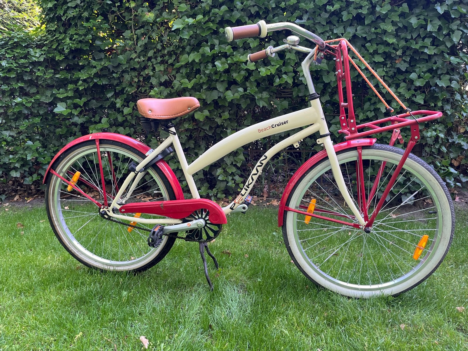 Pelikaan Beach Cruiser kinderfiets - Rood/Crème, Ophalen of Verzenden, Gebruikt, Terugtraprem, 20 inch of meer