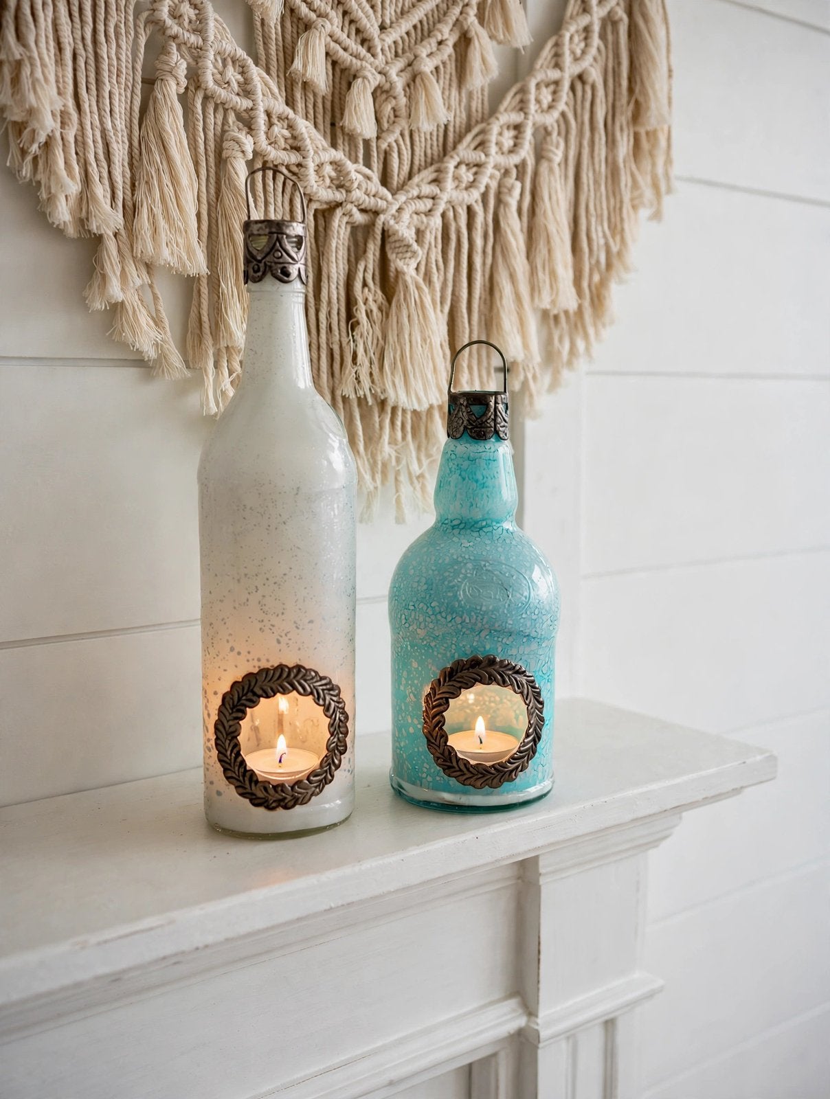 PTMD Set 2x Fles Waxinelicht Houders Boho Ibiza, Meerkleurig, Waxinelichthouder, Ophalen of Verzenden, PTMD