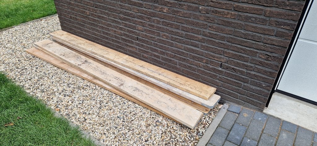 Steigerplanken, steigerhout, gebruikt. 8 stuks 2.50m, Ophalen, Gebruikt, 25 tot 50 mm, 200 tot 250 cm