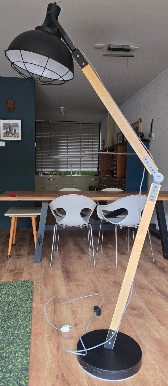Vloerlamp Rhea - Verstelbare houten en metalen lamp, Ophalen, Gebruikt, Industrieel, Modern, Scandinavisch, E27 (groot)