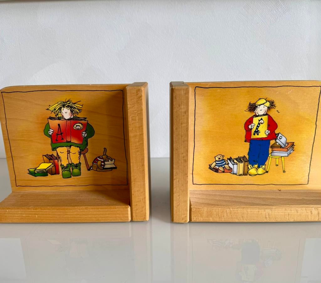 Originele JANBIBEJAN Houten Boekensteunen, Ophalen of Verzenden, Zo goed als nieuw