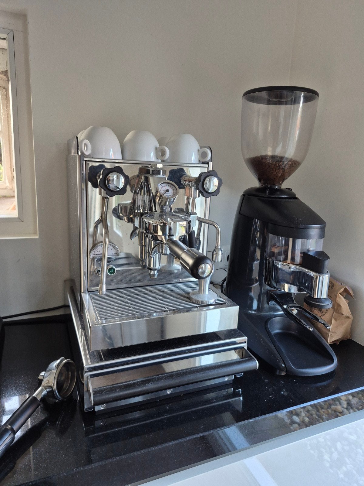 Rocket Cellini machine met bonenmaler en afkloplade, Ophalen, Gebruikt, Espresso apparaat, Koffiebonen