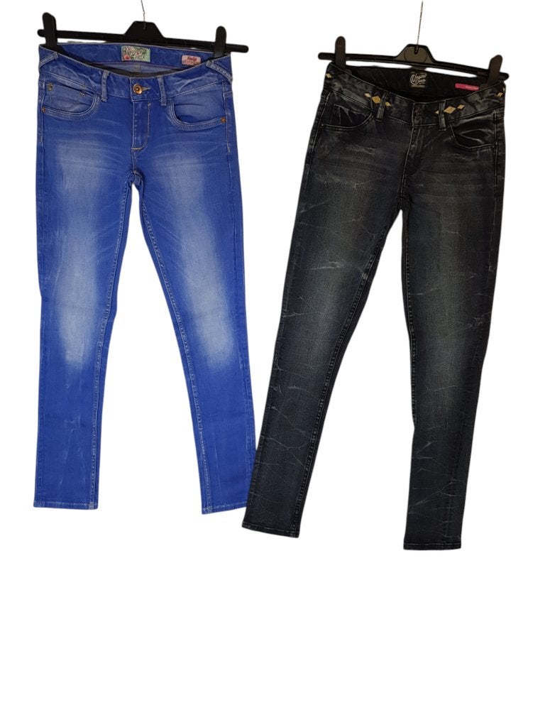 Mooie zwart/blauwe VINGINO stretch jeans Aurora mt 13/158., Kinderen en Baby's, Kinderkleding | Maat 158, Broek, Zo goed als nieuw