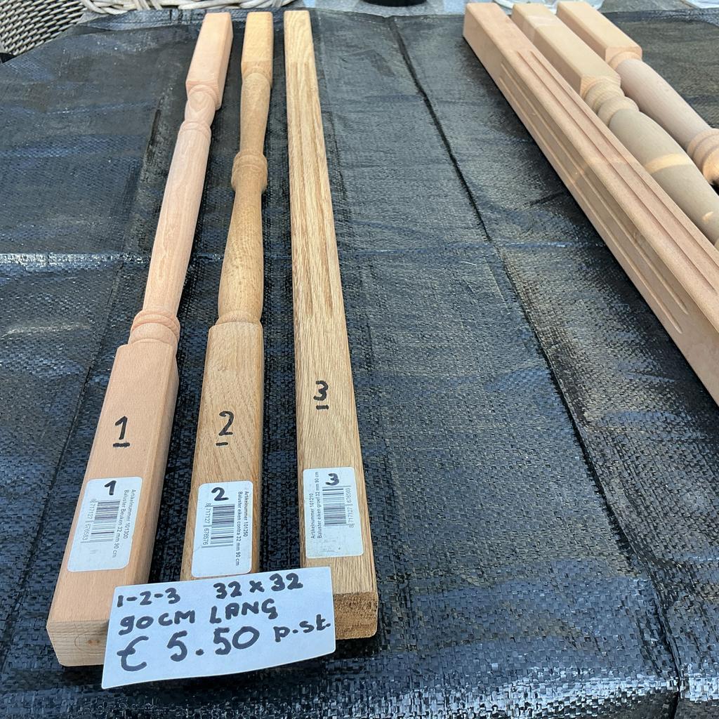 Balusters eiken en beuken, 90 cm lang, Doe-het-zelf en Verbouw, Hout en Planken, 25 tot 50 mm, Eiken, Overige typen, Nieuw