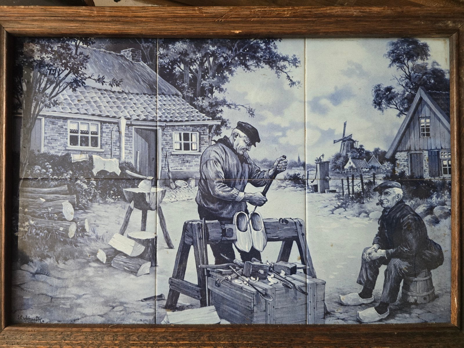Delftsblauw schilderwerk in lijst - Klompenmaker, Antiek en Kunst, Antiek | Wandborden en Tegels, Ophalen of Verzenden