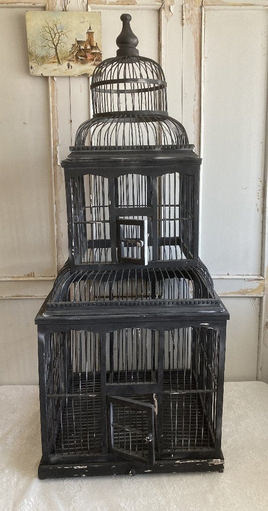 Brocante houten vogelkooi / zwart, Dieren en Toebehoren, Ophalen, ---, Vogelkooi, ---