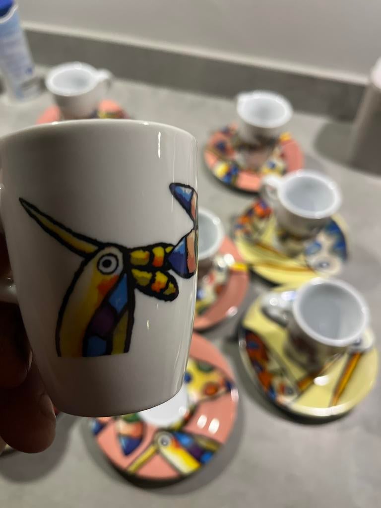 11-delige espresso kop en schotel set - Vitalis vogels, Ophalen of Verzenden
