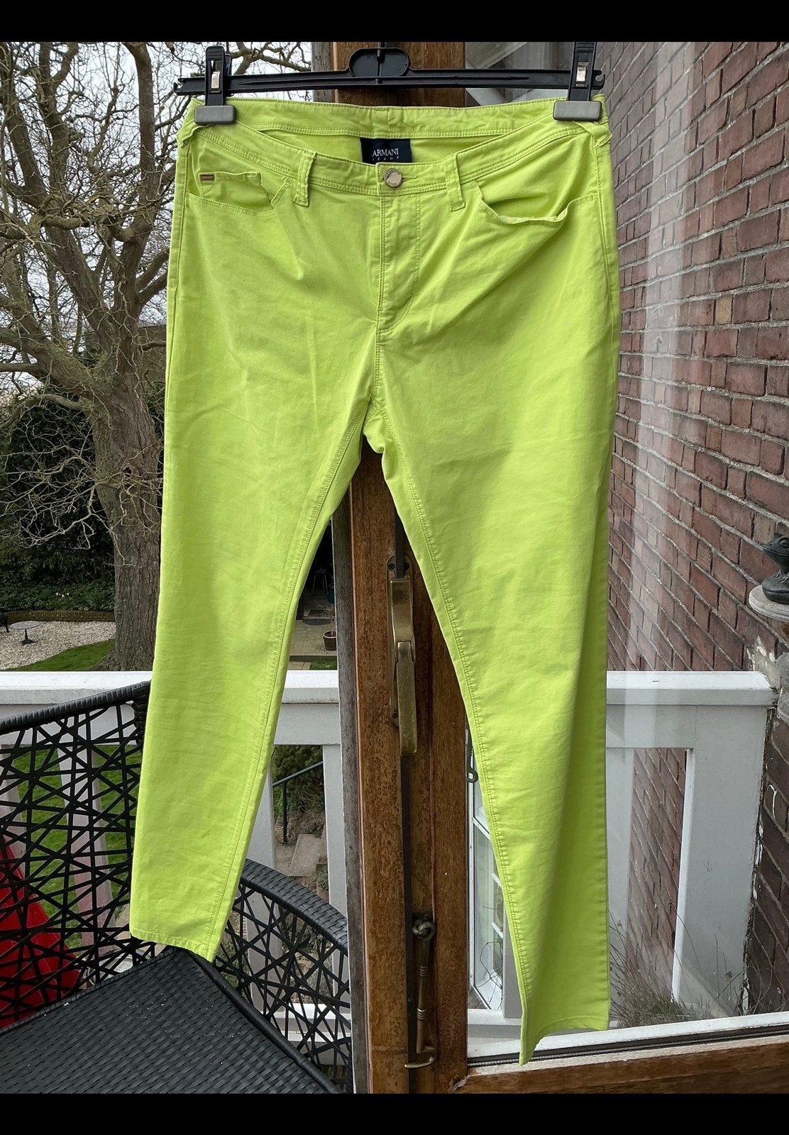 Lime groene Armani lange broek ong maat 40/42 lichte stretch, Maat 38/40 (M), Ophalen of Verzenden, Zo goed als nieuw, Lang