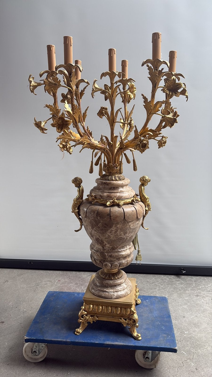 Lampadair lamp marmer brons cupido, Ophalen of Verzenden, Koper of Brons