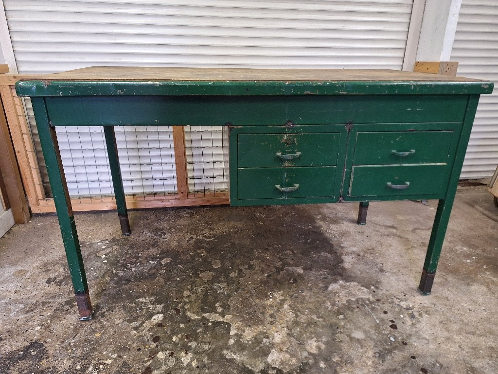 Vintage Groene Werkbank met Lades, Ophalen, Gebruikt, Niet van toepassing, Niet van toepassing