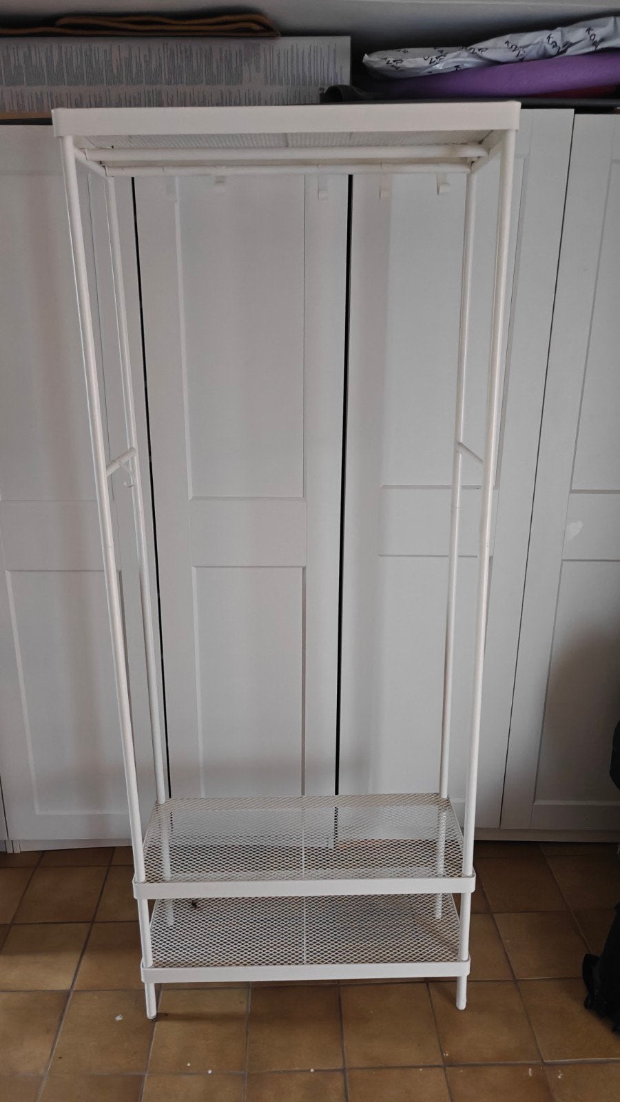 Witte staande kapstok met schoenenrek, Ophalen, Gebruikt, Metaal, Staande kapstok