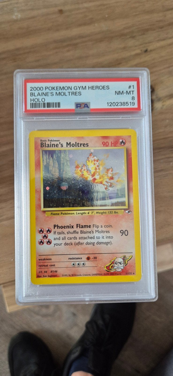 2000 Pokémon Gym Heroes Blaine's Moltres Holo PSA 8, Ophalen of Verzenden, Zo goed als nieuw, Losse kaart, Foil