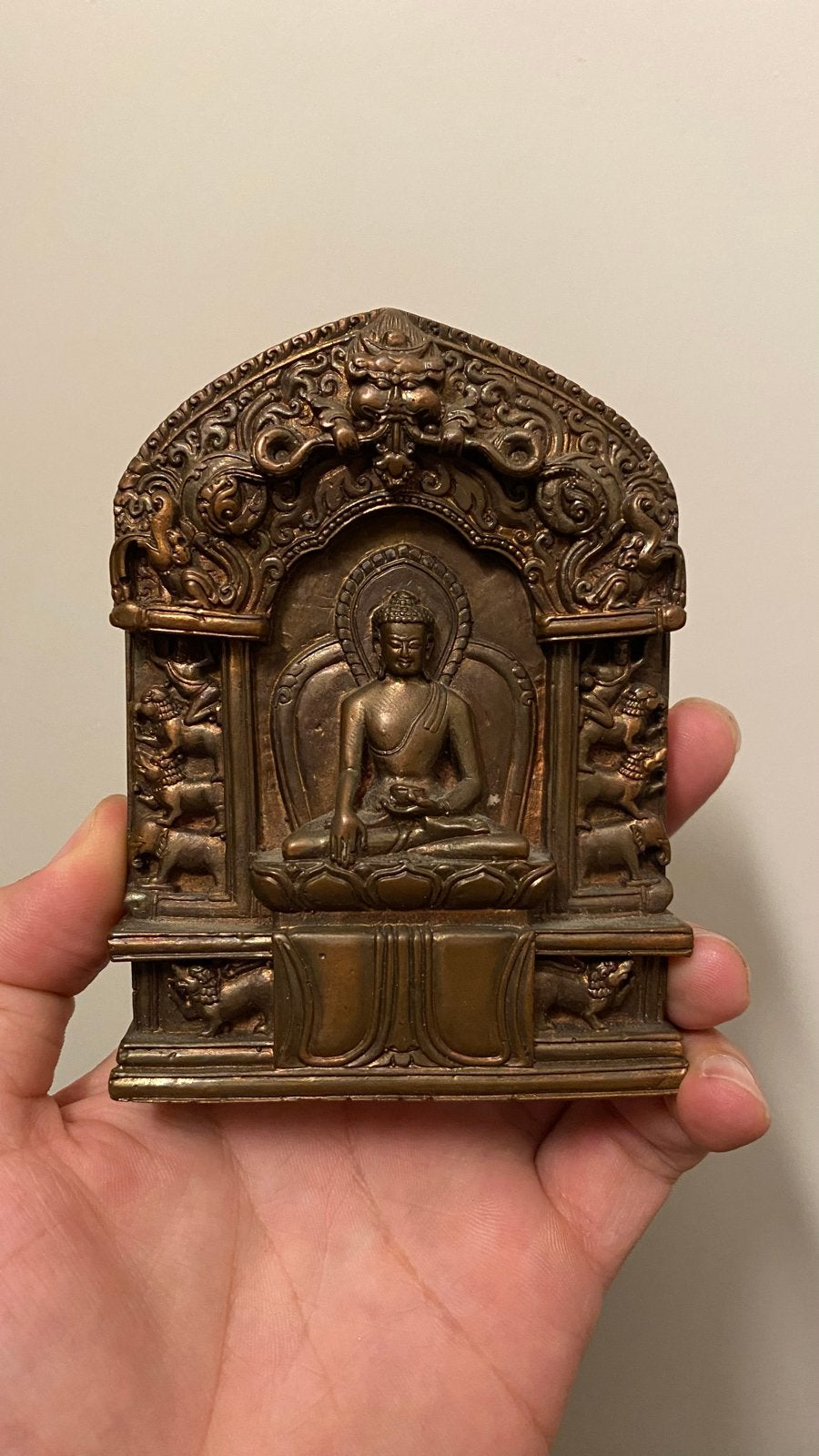 Antiek Tibetaans bronzen Boeddhabeeldje, Tibet, Bruin, Ophalen of Verzenden, Brons