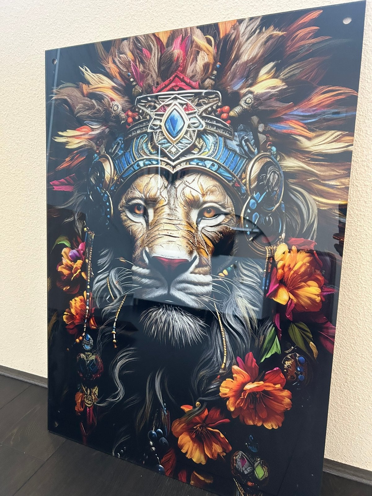 Plexiglas schilderij Leeuw 50x70 – luxe wanddecoratie, Ophalen of Verzenden, Dieren, Print, Overige materialen