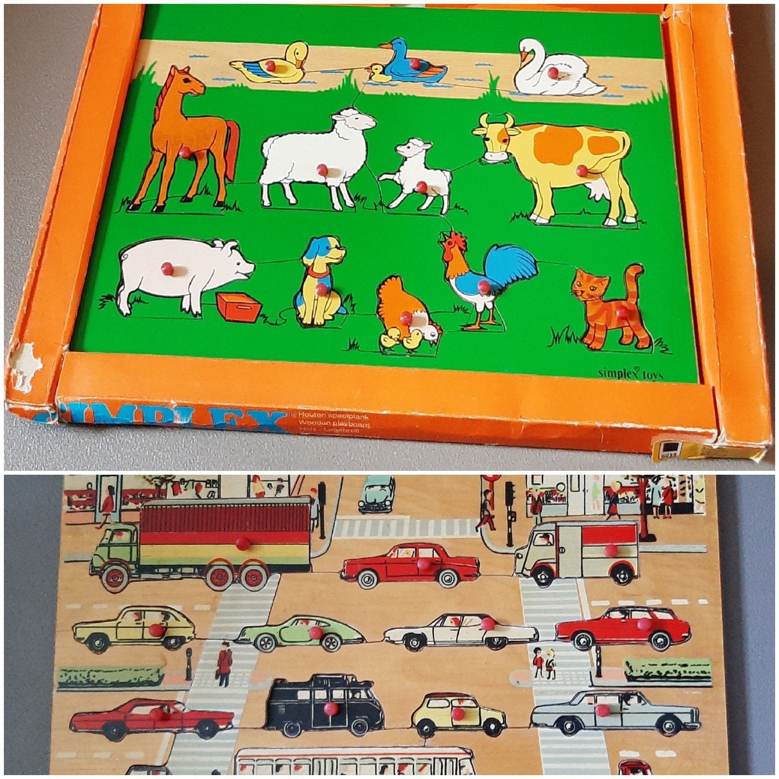 houten knopjes simplex puzzle 2x vintage, Antiek en Kunst, Ophalen of Verzenden