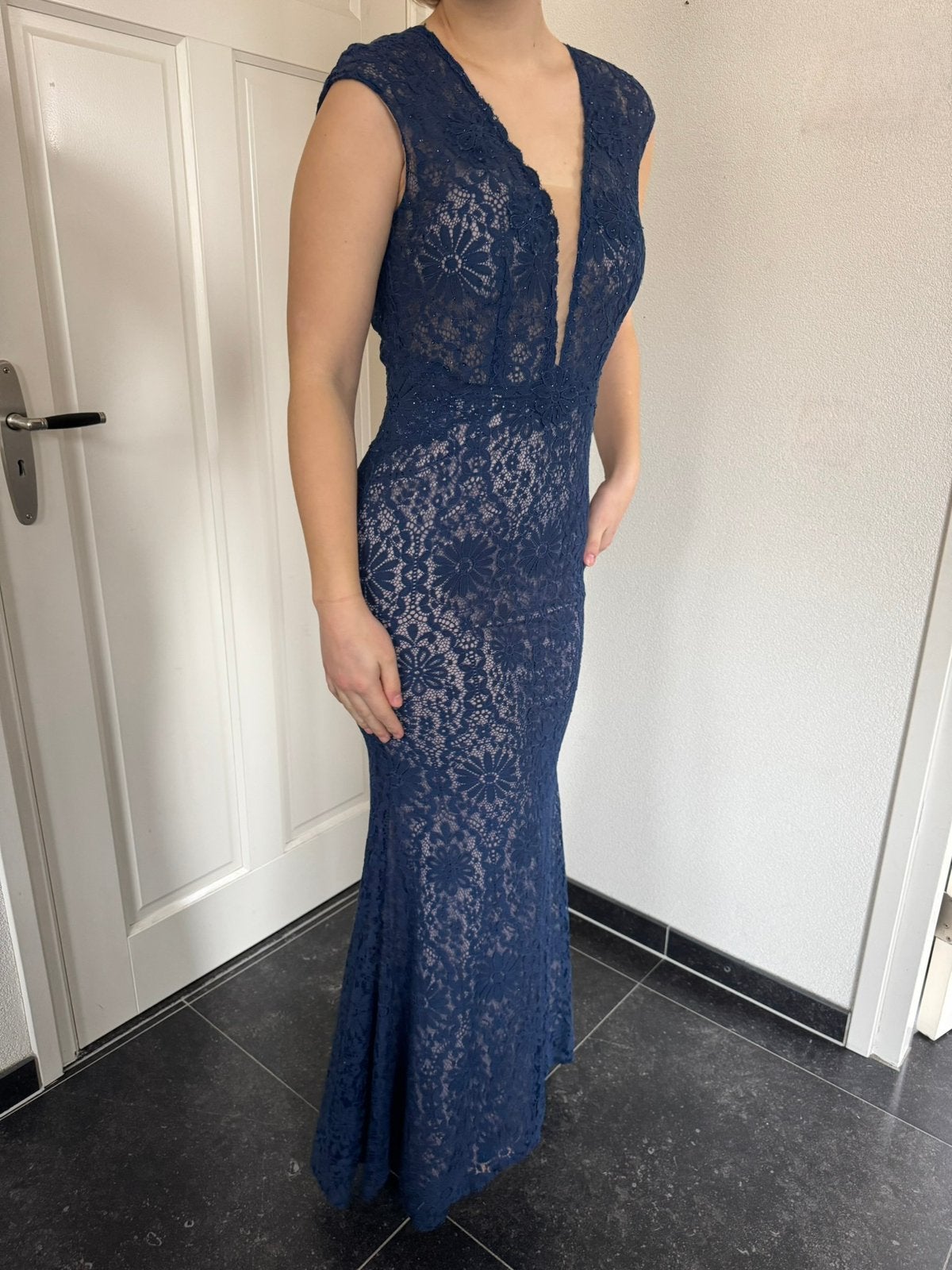Galajurk blauw met kant, Galajurk, Blauw, Ophalen of Verzenden, Zo goed als nieuw