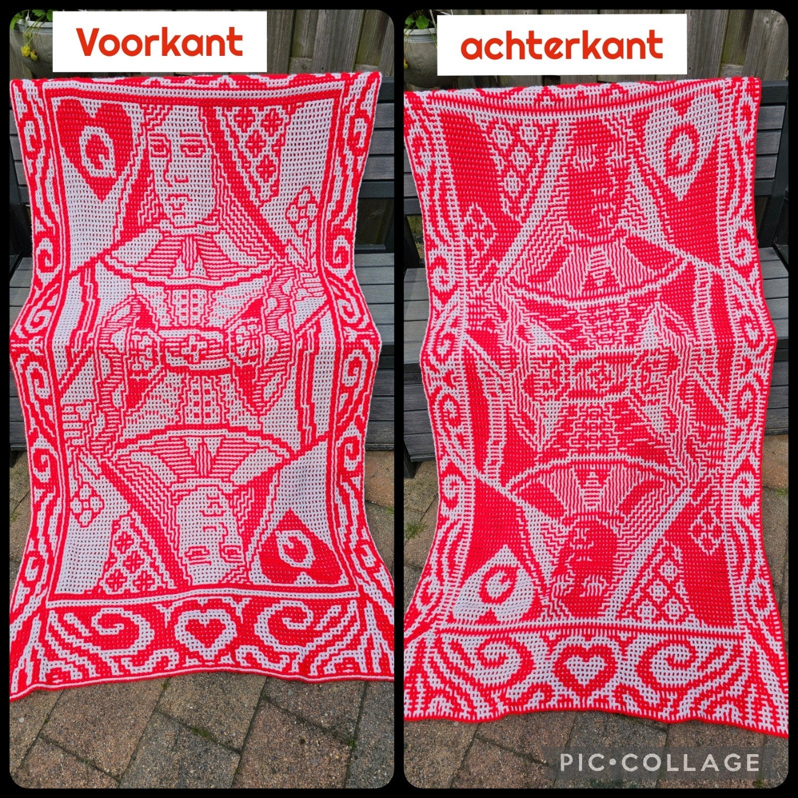 OPRUIMING! Gehaakte deken speelkaart harten vrouw., Woondeken, Acryl, Zo goed als nieuw, Handgemaakt