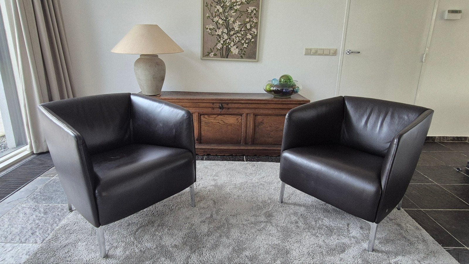 Rolf benz 392 fauteuils (set), Ophalen, Gebruikt, Leer
