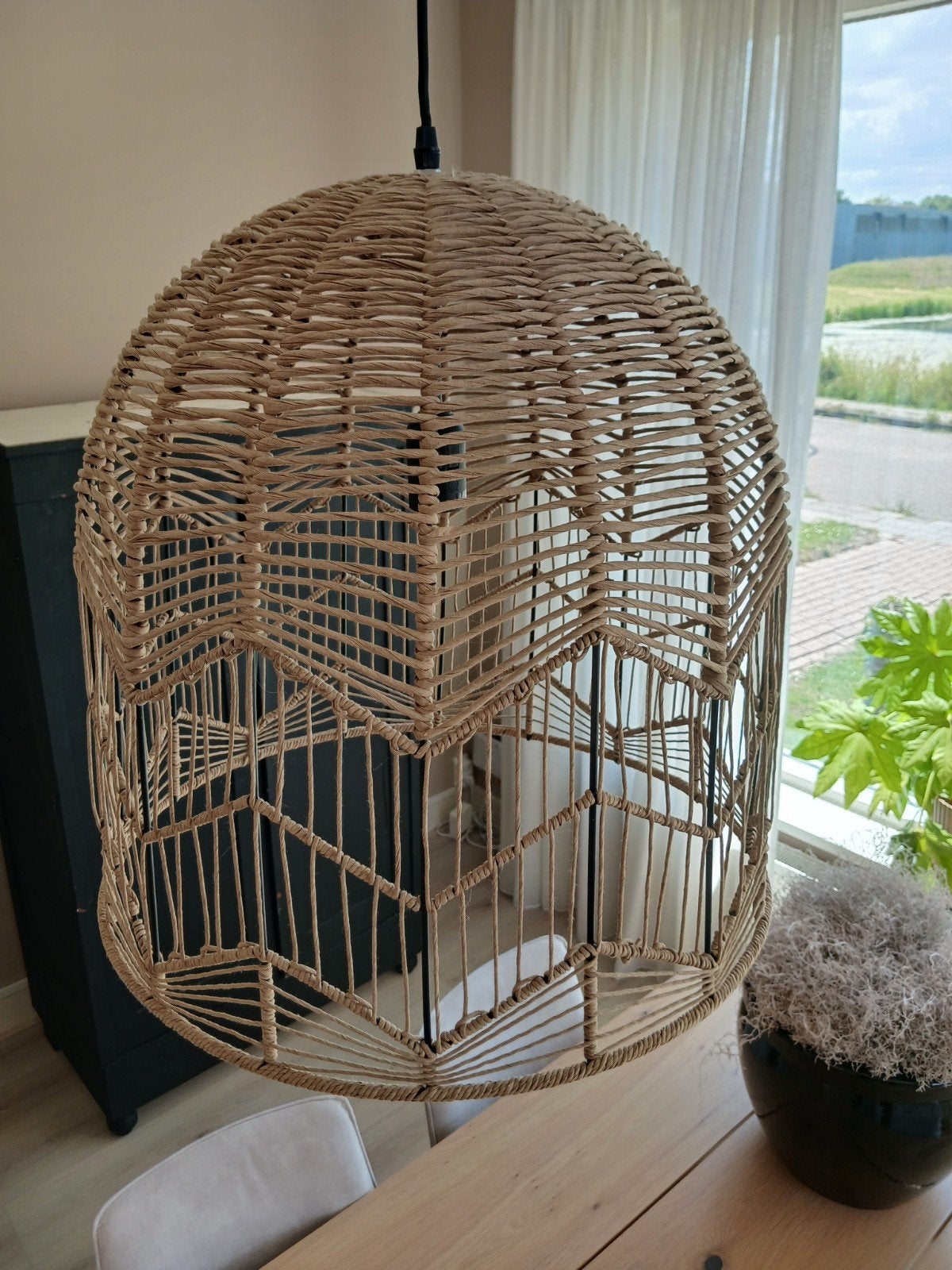 Grote rieten hanglamp Kwantum, Huis en Inrichting, Lampen | Hanglampen, Ophalen, Overige materialen, Bohemian, E27 (groot)