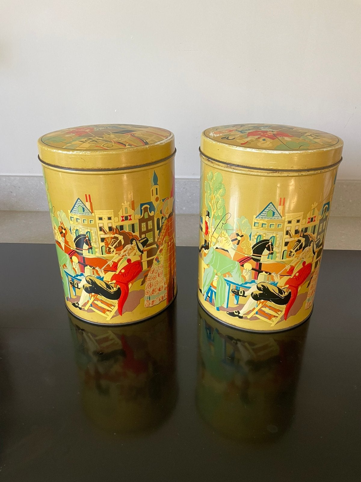 2 dezelfde vintage koektrommels, Verzamelen, Ophalen of Verzenden, Gebruikt, Overige