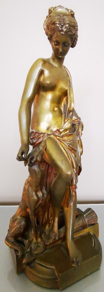 19e eeuw Frans bronzen sculptuur Diana hond Jachthond beeld, Ophalen of Verzenden