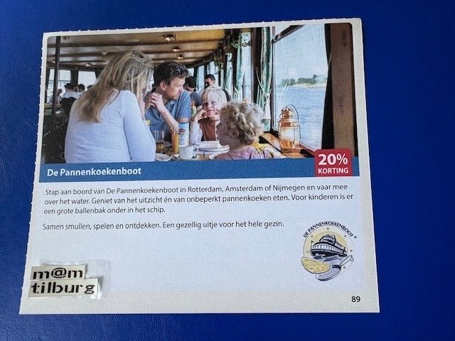 De Pannenkoekenboot 20% korting tot 1-7-2027, Tickets en Kaartjes, Kortingen en Cadeaubonnen, Drie personen of meer, Kortingsbon