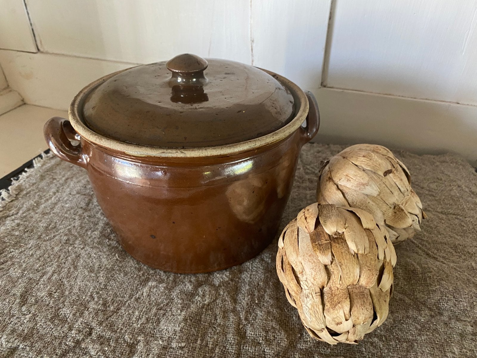 Brocante oude aardewerken stoof/kookpot, Antiek en Kunst, Ophalen of Verzenden