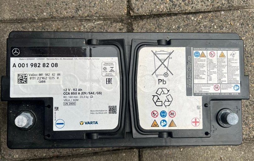 Mercedes-Benz VARTA AGM Accu 12V 92Ah A0019828208, Ophalen of Verzenden, Gebruikt, Mercedes-Benz