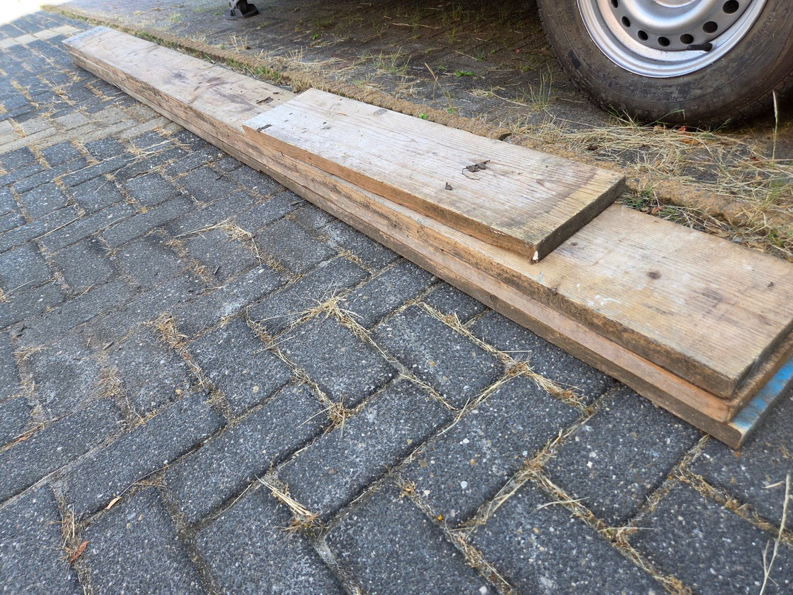 Steigerhouten planken - 3 volle lengtes en 1 korter stuk, Ophalen