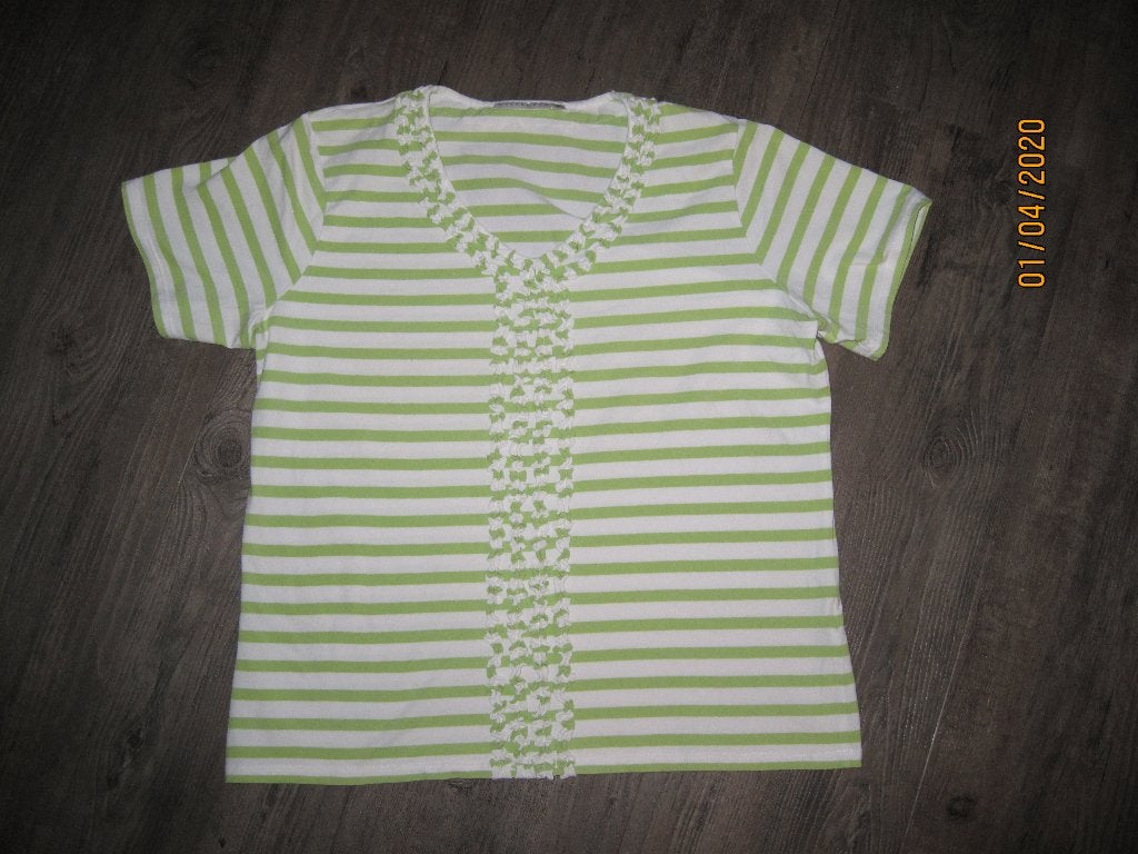Witteveen groen gestreept t-shirt met roezels maat XL, Maat 46/48 (XL) of groter, Ophalen of Verzenden, Witteveen, Korte mouw