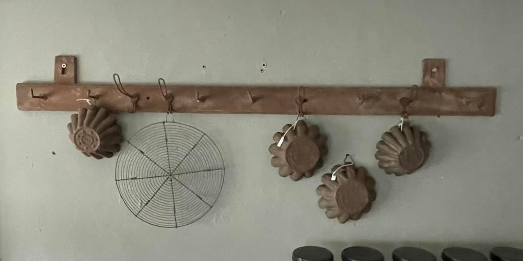 Brocante oud houten rek / kapstok met 10 haken, Ophalen of Verzenden
